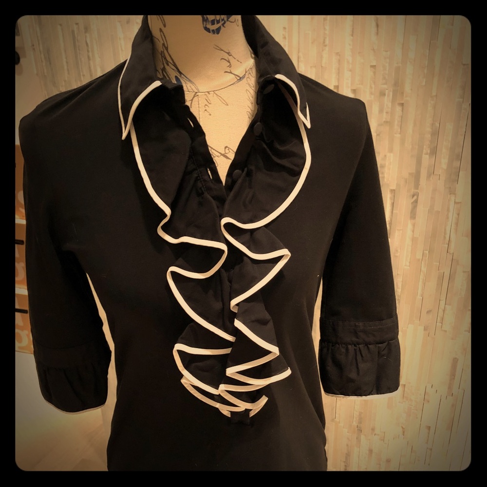Anne Fontaine Black Stretchy Blouse w Ruffles